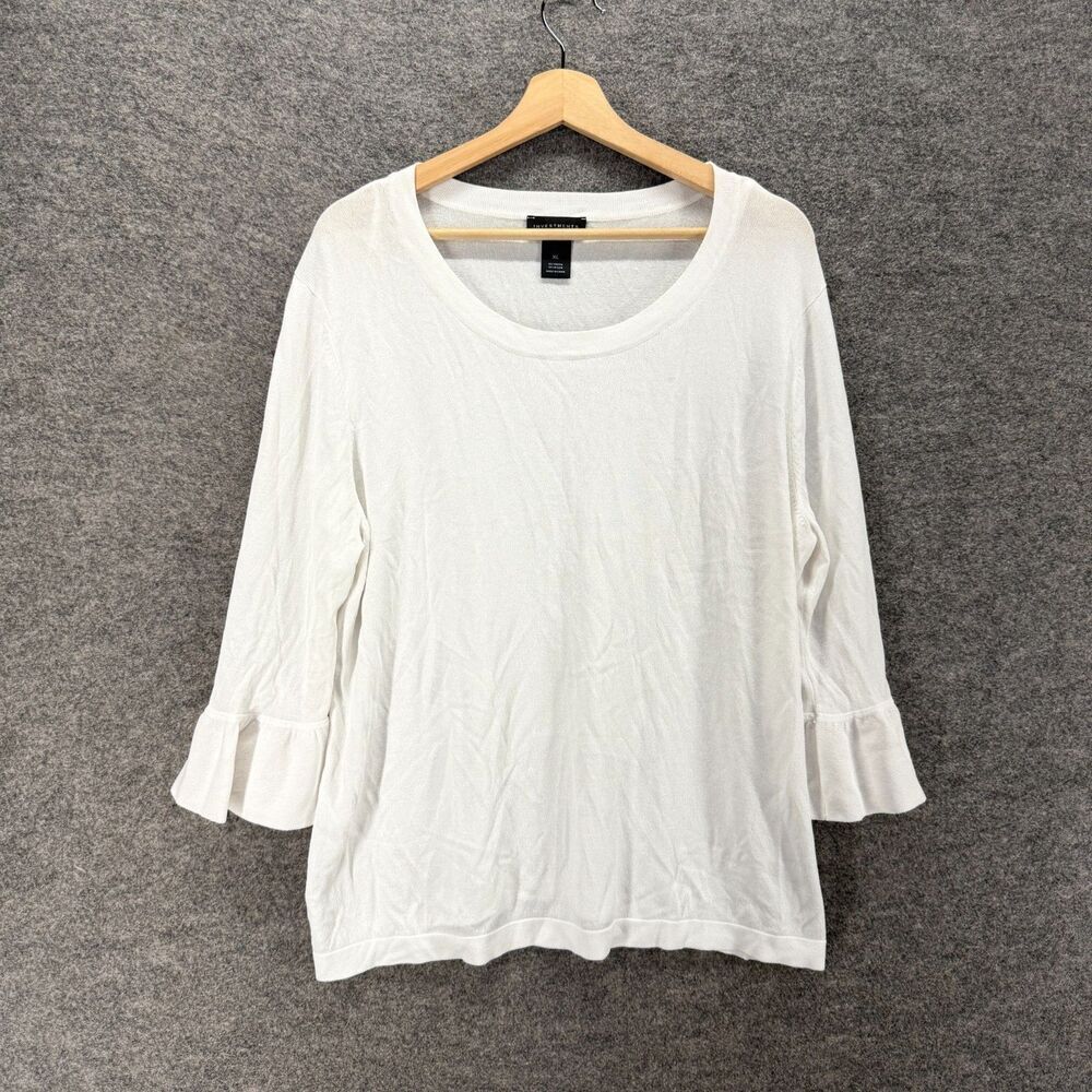 Investments Blouse Women XL White Long Sleeve Round Neck Rayon Pullover Casual